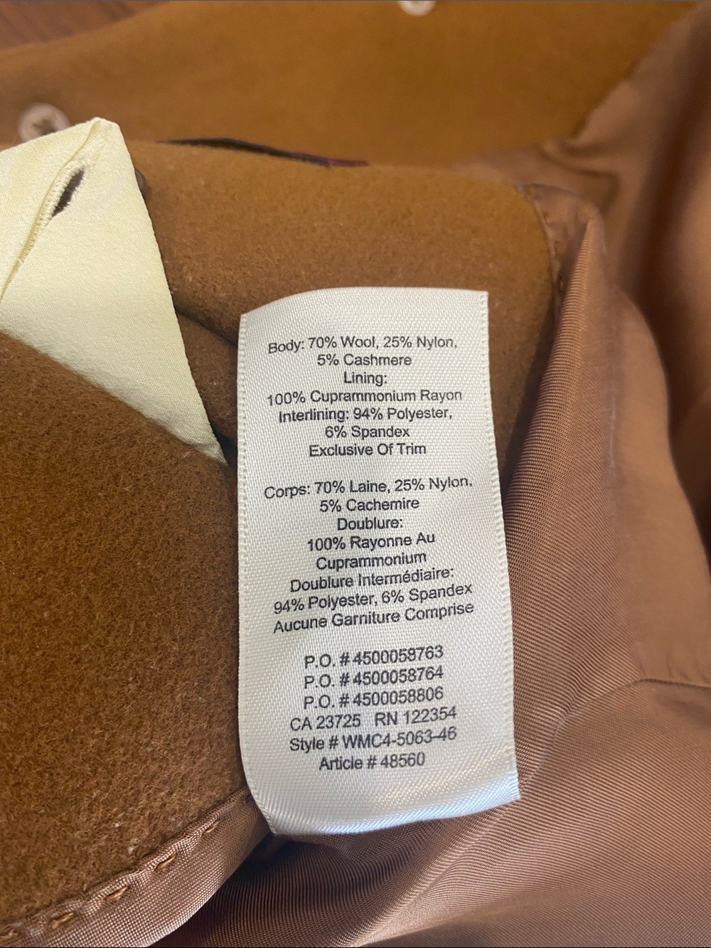 Wilfred Aritzia Camel Wool Cashmere Shawl Collar Coat XS - Picture 10 of 13